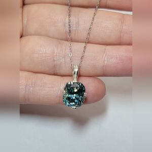 Elegant 5ct Blue Moissanite Silver Pendant Necklace
